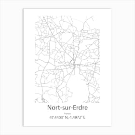 Nort Sur Erdre,France Minimalist Map Art Print