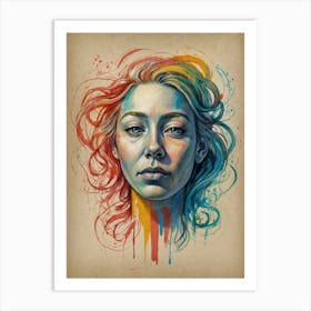 Girl With Colorful Hair Art Print