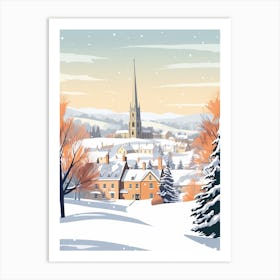 Vintage Winter Travel Illustration Cotswolds United Kingdom 4 Art Print