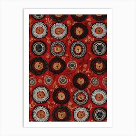 Lions On Red Fabric Art, 1458 Art Print