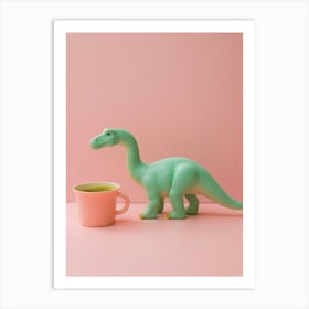 Pastel Toy Dinosaur With A Matcha Latte 2 Art Print