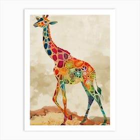 Giraffe Geometric Watercolour Pattern 1 Art Print