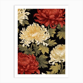 Chrysanthemums 3 William Morris Style Winter Florals Art Print