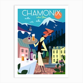 Chamonix Poster Blue & Pink Art Print