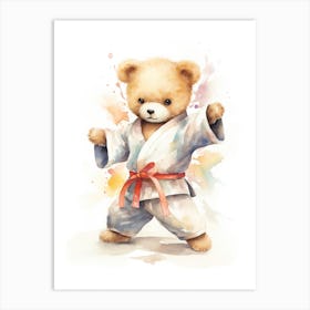 Martial Arts Teddy Bear Painting Watercolour 4 Art Print