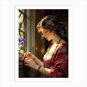 Lady By The Window Art Print