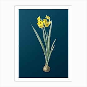Vintage Daffodil Botanical Art on Teal Blue Art Print