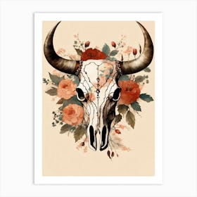 Vintage Boho Bull Skull Flowers Painting (14) Art Print