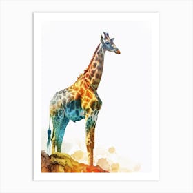 Giraffe On The Hill Watercolour 2 Art Print