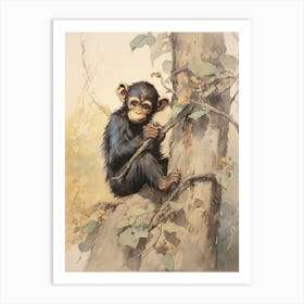 Storybook Animal Watercolour Chimpanzee 1 Art Print