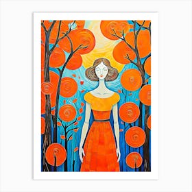 Woman In Orange Dress Art Print