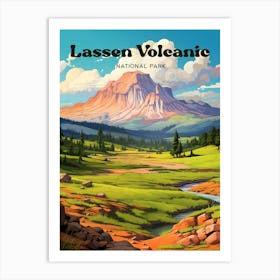 Lassen Volcanic National Park California Hiking Modern Travel Illustration Art Print