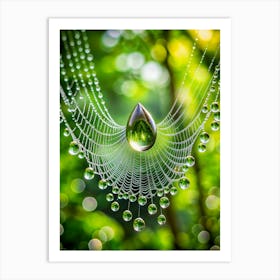 A Raindrop Cascading Down A Spiderweb Captured I Art Print