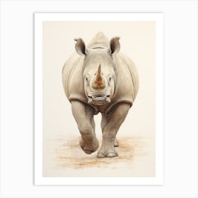 Sepia Illustration Of A Rhino 3 Art Print