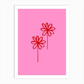 Two Daisies On Pink Background Art Print