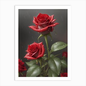 Red Roses At Rainy With Water Droplets Vertical Composition 49 Art Print