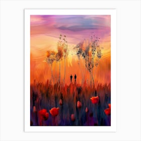 Sunset In The Field With Poppies Art Print