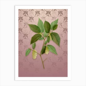 Vintage American Hophornbeam Botanical on Dusty Pink Pattern Art Print