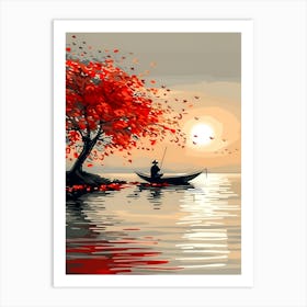 Autumn Tree In A Boat Art Print