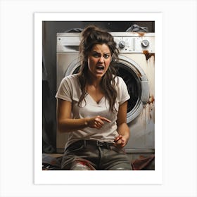 Woman In Front Of A Washing Machine Art Print