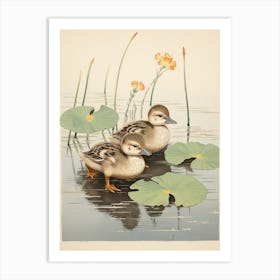 Ducklings With The Water Lilies Japanese Woodblock Style  8 Art Print