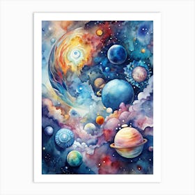 Watercolor Of Planets Art Print