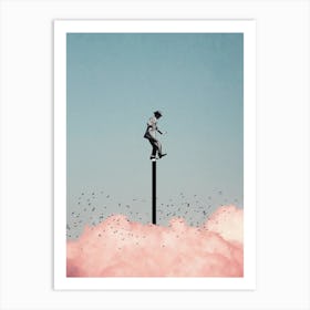 Balancing On One Leg Above The Clouds Art Print