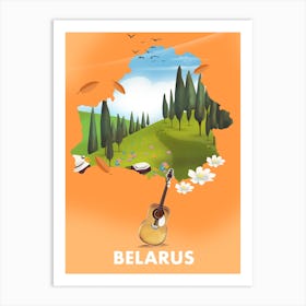 Belarus Travel Poster map 1 Art Print