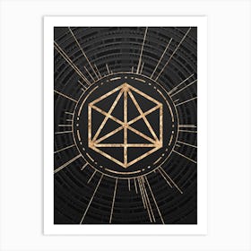 Geometric Glyph Symbol in Gold with Radial Array Lines on Dark Gray n.0106 Art Print