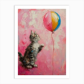 Cute Cat 5 With Balloon Art Print