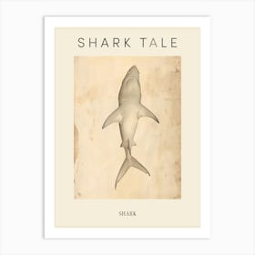 Vintage Shark Pencil Illustration Beige 1 Poster Art Print
