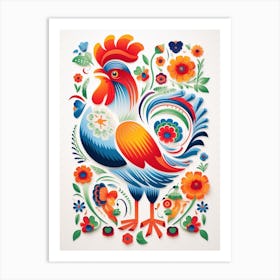 Scandinavian Bird Illustration Rooster 4 Art Print