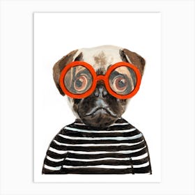 Pug With Orange Spectacles Art Print
