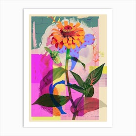 Zinnia 2 Neon Flower Collage Art Print