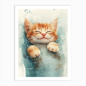 Happy Orange Cat Floating on Water 12 Art Print