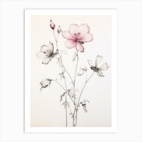 Antique Botanical Pink Flowers Art Print