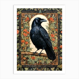 The Raven ~ Watercolor Art Nouveau Wildflowers Vines, Ornate Crow Wall Decor Roses Mugwort Witch, Grey Witches Familiar Gothic Room Decor, Lovecraft Edgar Frame For Witch Home - Pagan Bohemian Dark Creatures Graveyard Art ~ Witchy Watercolour Art Print