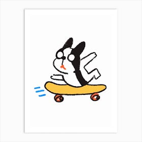 Kawaii Pug Dog On A Skateboard Art Print