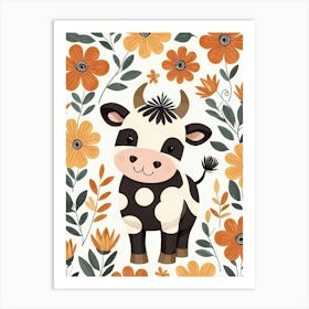 Floral Cute Baby Cow Nursery (1) Art Print