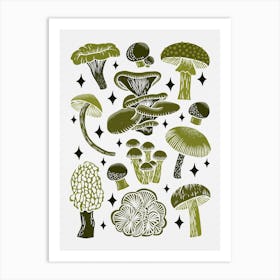 Texas Mushrooms   Olive Green Art Print