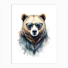 Hipster Bear Illustration And Stylish Wildlife Portraits Art Print