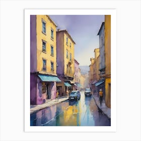 Colored Painting Of A Cityscape,Indigo And Yellow,Purple (14) Art Print