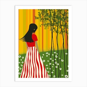 Girl In Striped Dress Art Print