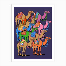Colorful Desert Camels Colourful Morroco Sahara World Traveller Dubai Africa Art Print