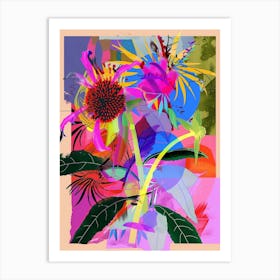 Bee Balm 2 Neon Flower Collage Art Print