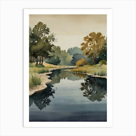 Watercolor Of A River Art Print