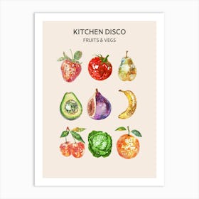 Kitchen Disco Fruits Vegetables Disco Ball Art Print