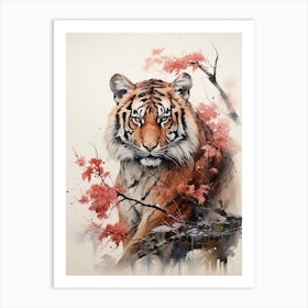 Tiger, Japanese Brush Painting, Ukiyo E, Minimal 4 Art Print