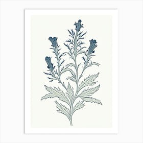 Skullcap Herb William Morris Inspired Line Drawing 2 Art Print