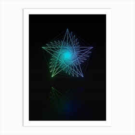 Neon Blue and Green Geometric Glyph on Black n.0234 Art Print